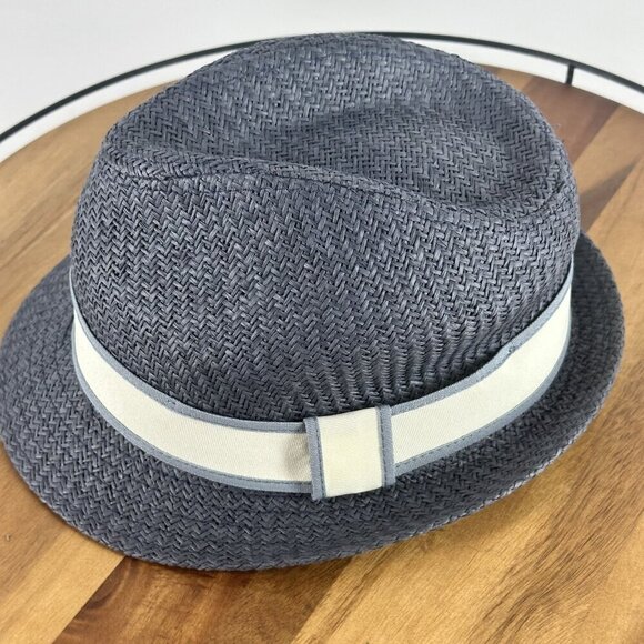 Goorin Bros. Mens Navy Gray Woven Straw Fedora Hat With White Ribbon Band 100% - Picture 5 of 14